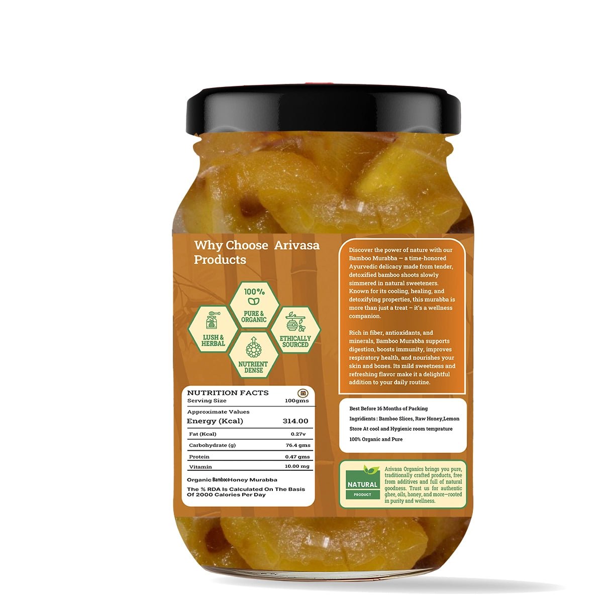 Arivasa Organics Bamboo Murraba | Honey - Sweetened & Handmade - Arivasa Organics - 500 gm - 