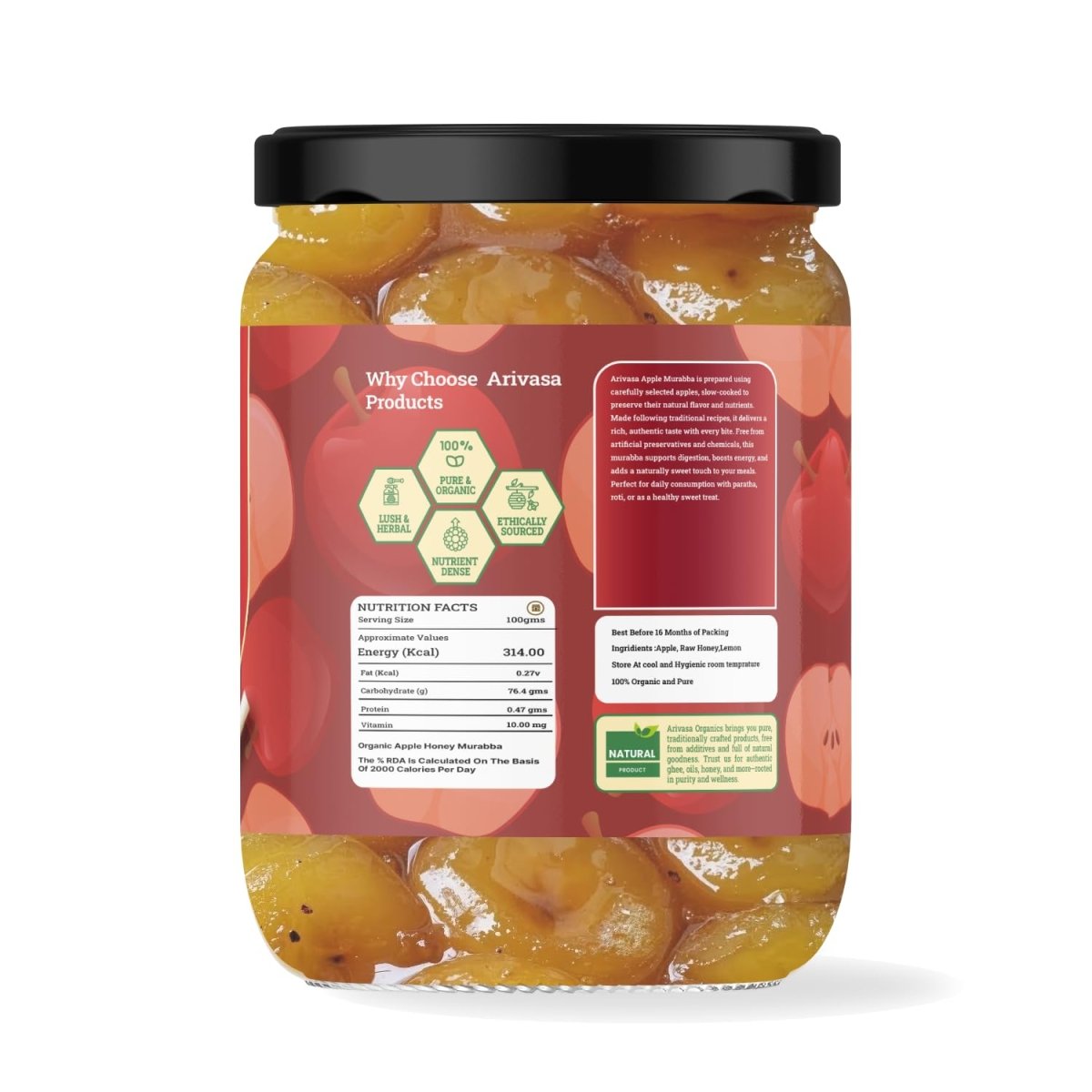 Arivasa Organics Apple Honey Murraba - Arivasa Organics - 500 gms - 