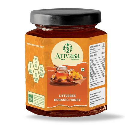 Organic Little Bee Honey | Pure, Natural & Lab - Tested - Arivasa Organics - 500 gms - 