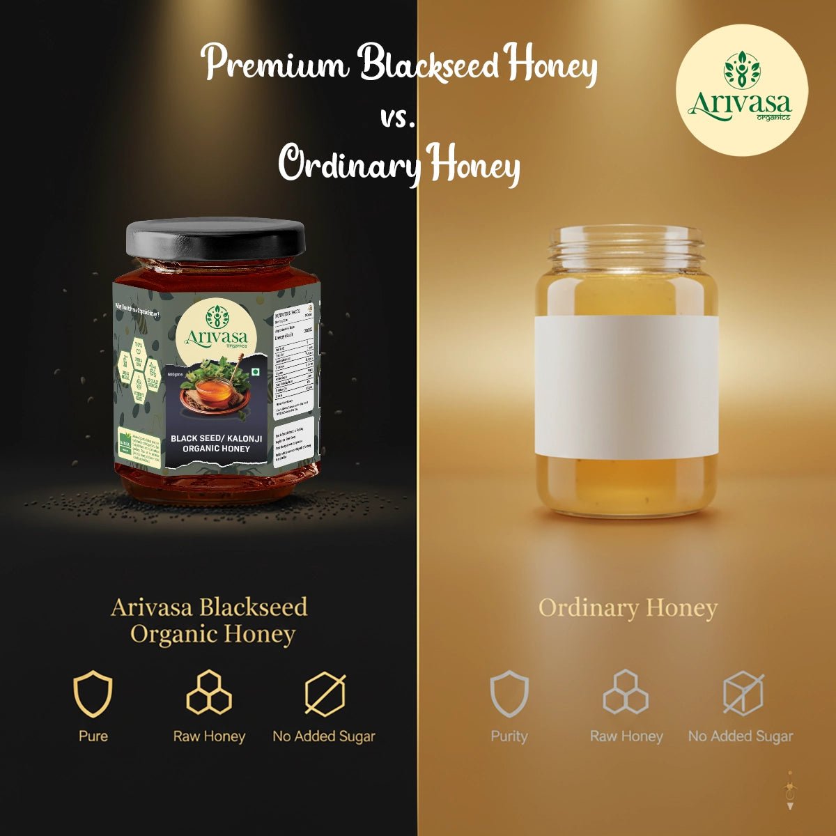 Arivasa Organics Blackseed/ Kalonji Honey | Pure, Raw & Unique - Arivasa Organics - 500 gms - 