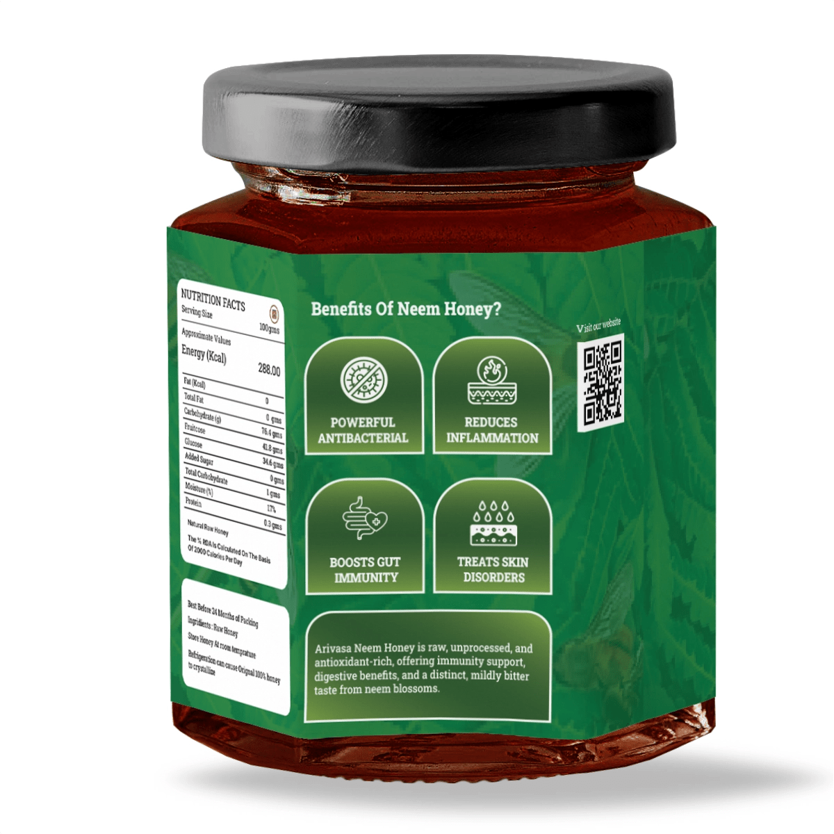 Neem Organic Honey | Pure, All - Natural & Lab - Tested - Arivasa Organics - 500 gms - 