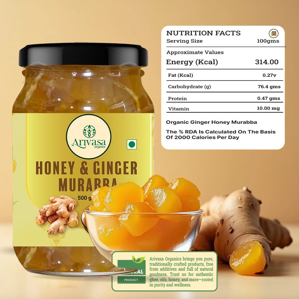 Arivasa Organics Ginger Murabba | Honey - Sweetened & Handmade (Copy) - Arivasa Organics - 500 gms - 