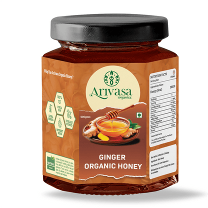 Organic Ginger Honey | Pure, Natural & Lab - Tested - Arivasa Organics - 500 gms - 