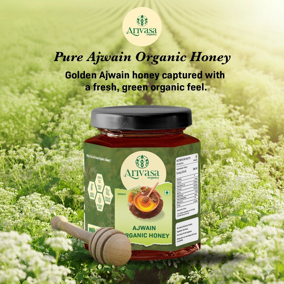 Ajwain Organic Honey | Natural, Pure & Lab - Tested - Arivasa Organics - 500 gms - 