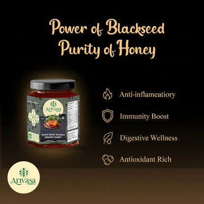 Arivasa Organics Blackseed/ Kalonji Honey | Pure, Raw & Unique - Arivasa Organics - 500 gms - 