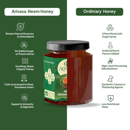 Neem Organic Honey | Pure, All - Natural & Lab - Tested - Arivasa Organics - 500 gms - 