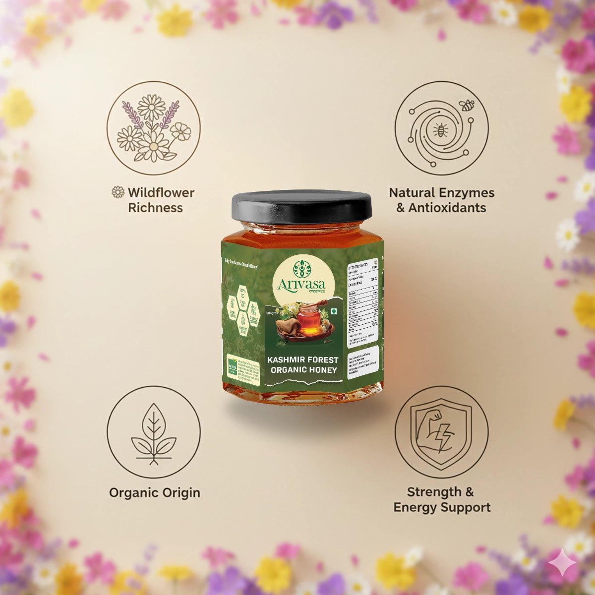 Organic Kashmir Forest Honey | Pure & Lab - Tested - Arivasa Organics - 500 gms - 