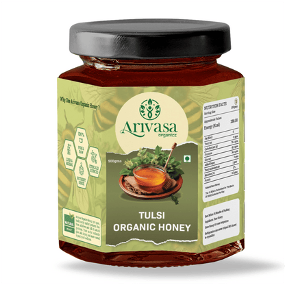 Tulsi Organic Honey | Pure, Floral & Lab - Tested - Arivasa Organics - 500 gms - 