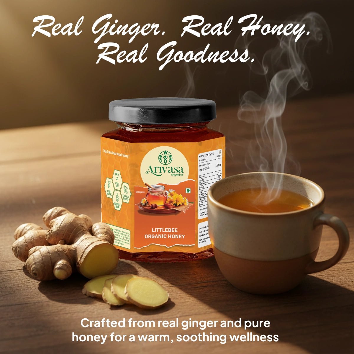 Organic Little Bee Honey | Pure, Natural & Lab - Tested - Arivasa Organics - 500 gms - 