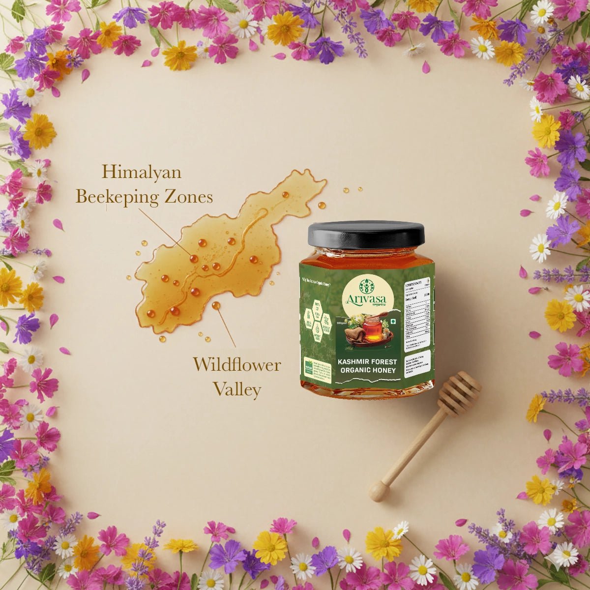 Organic Kashmir Forest Honey | Pure & Lab - Tested - Arivasa Organics - 500 gms - 
