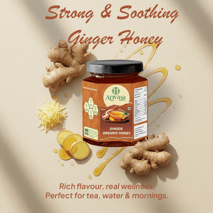 Organic Ginger Honey | Pure, Natural & Lab - Tested - Arivasa Organics - 500 gms - 