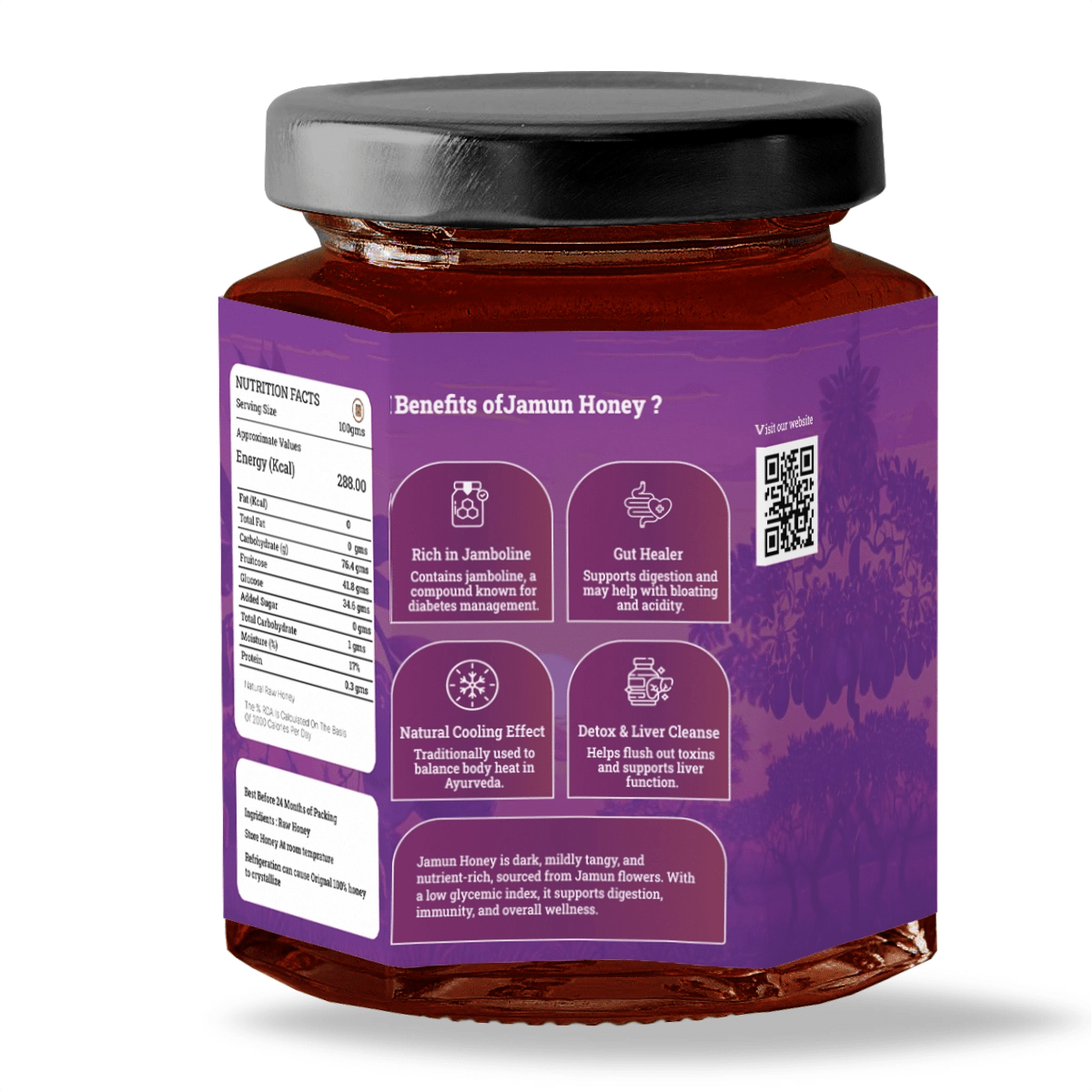 Jamun Organic Honey | Pure, Natural & Lab - Tested - Arivasa Organics - 500 gms - 