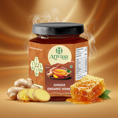 Organic Ginger Honey | Pure, Natural & Lab - Tested - Arivasa Organics - 500 gms - 
