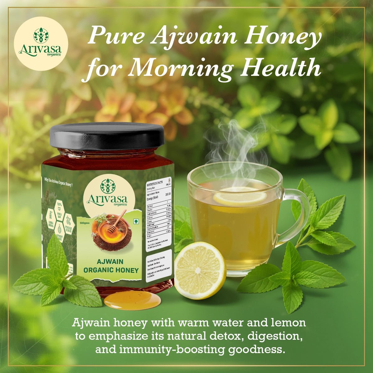 Ajwain Organic Honey | Natural, Pure & Lab - Tested - Arivasa Organics - 500 gms - 
