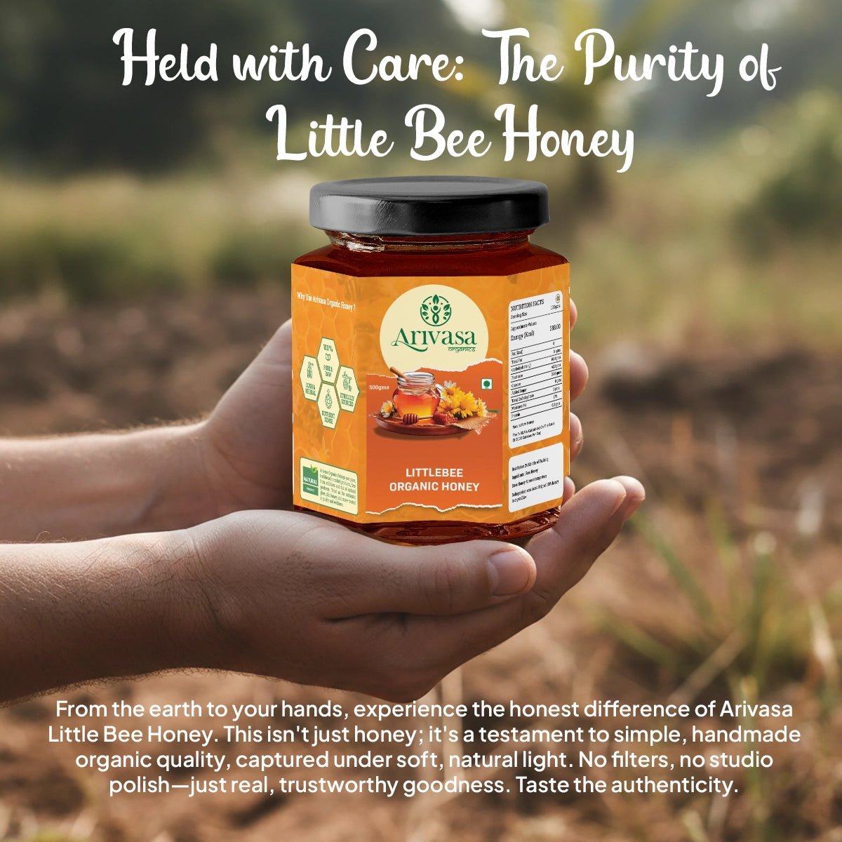 Organic Little Bee Honey | Pure, Natural & Lab - Tested - Arivasa Organics - 500 gms - 