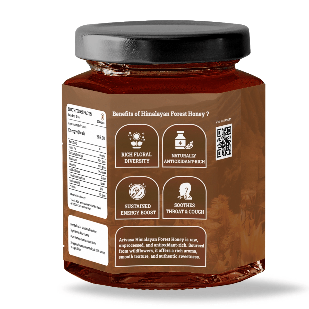 Organic Himalayan Forest Honey | Pure, Natural & Lab - Tested - Arivasa Organics - 500 gms - 