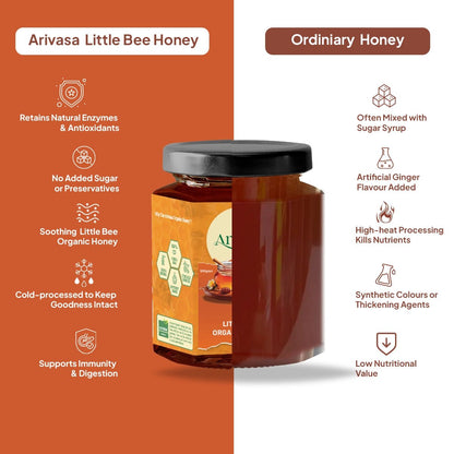 Organic Little Bee Honey | Pure, Natural & Lab - Tested - Arivasa Organics - 500 gms - 