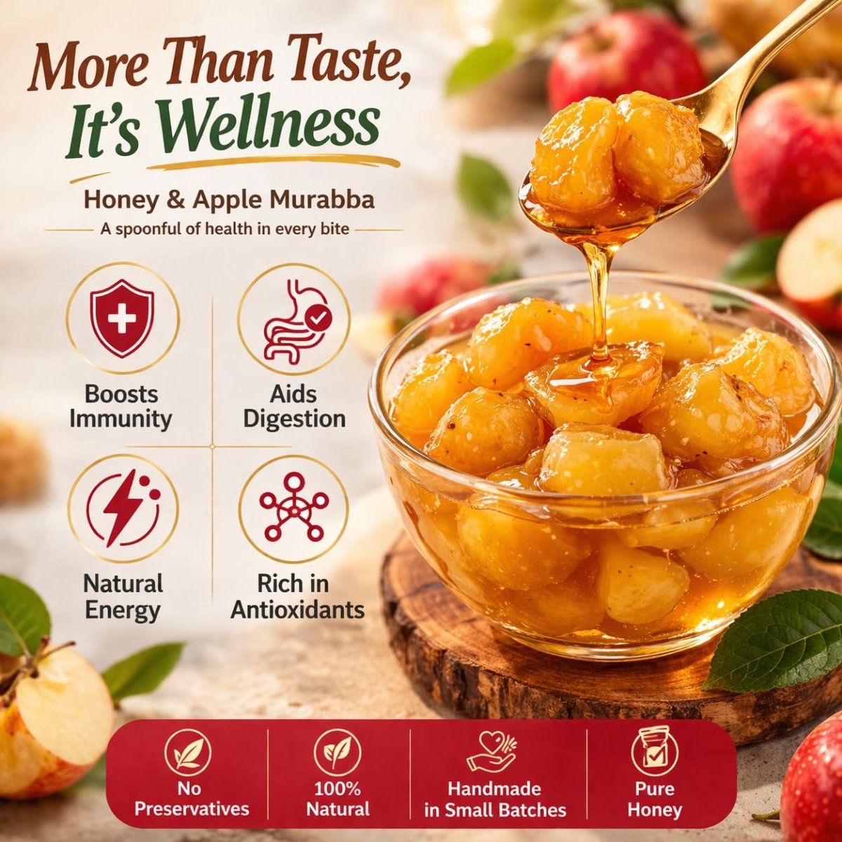 Arivasa Organics Apple Honey Murraba - Arivasa Organics - 500 gms - 