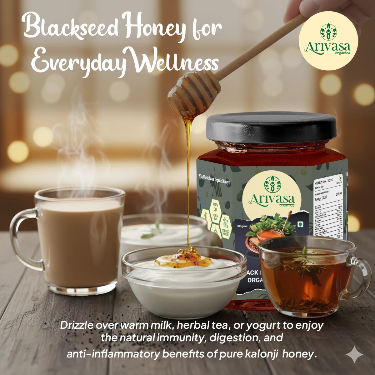 Arivasa Organics Blackseed/ Kalonji Honey | Pure, Raw & Unique - Arivasa Organics - 500 gms - 
