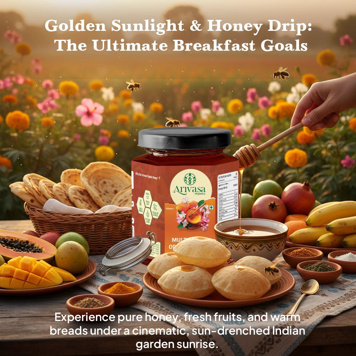 Organic Multi Floral Honey | Pure, Natural & Lab - Tested - Arivasa Organics - 500 gms - 