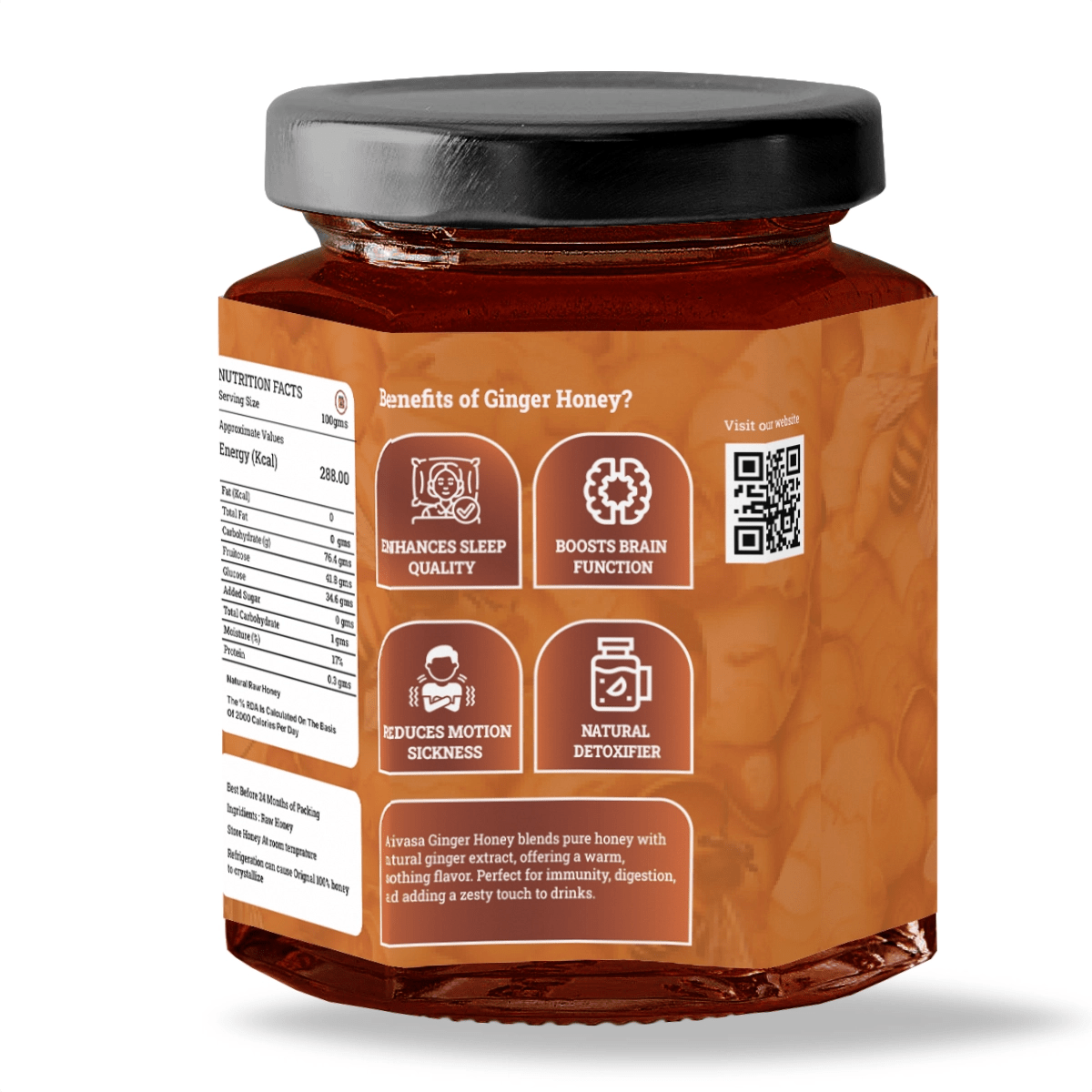 Organic Ginger Honey | Pure, Natural & Lab - Tested - Arivasa Organics - 500 gms - 