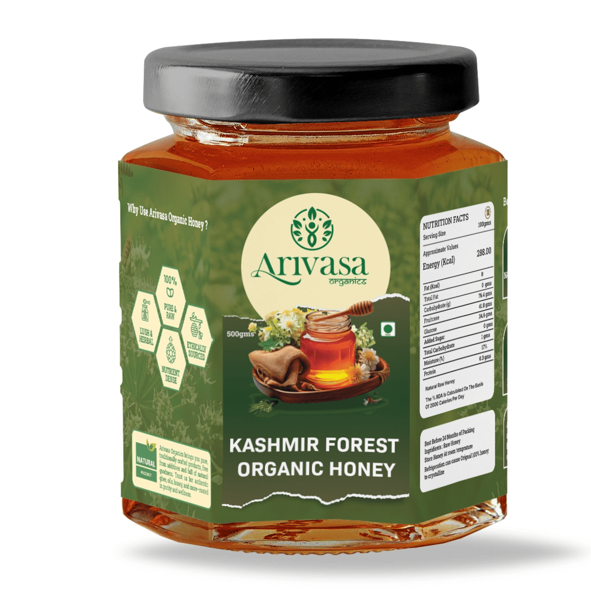 Organic Kashmir Forest Honey | Pure & Lab - Tested - Arivasa Organics - 500 gms - 