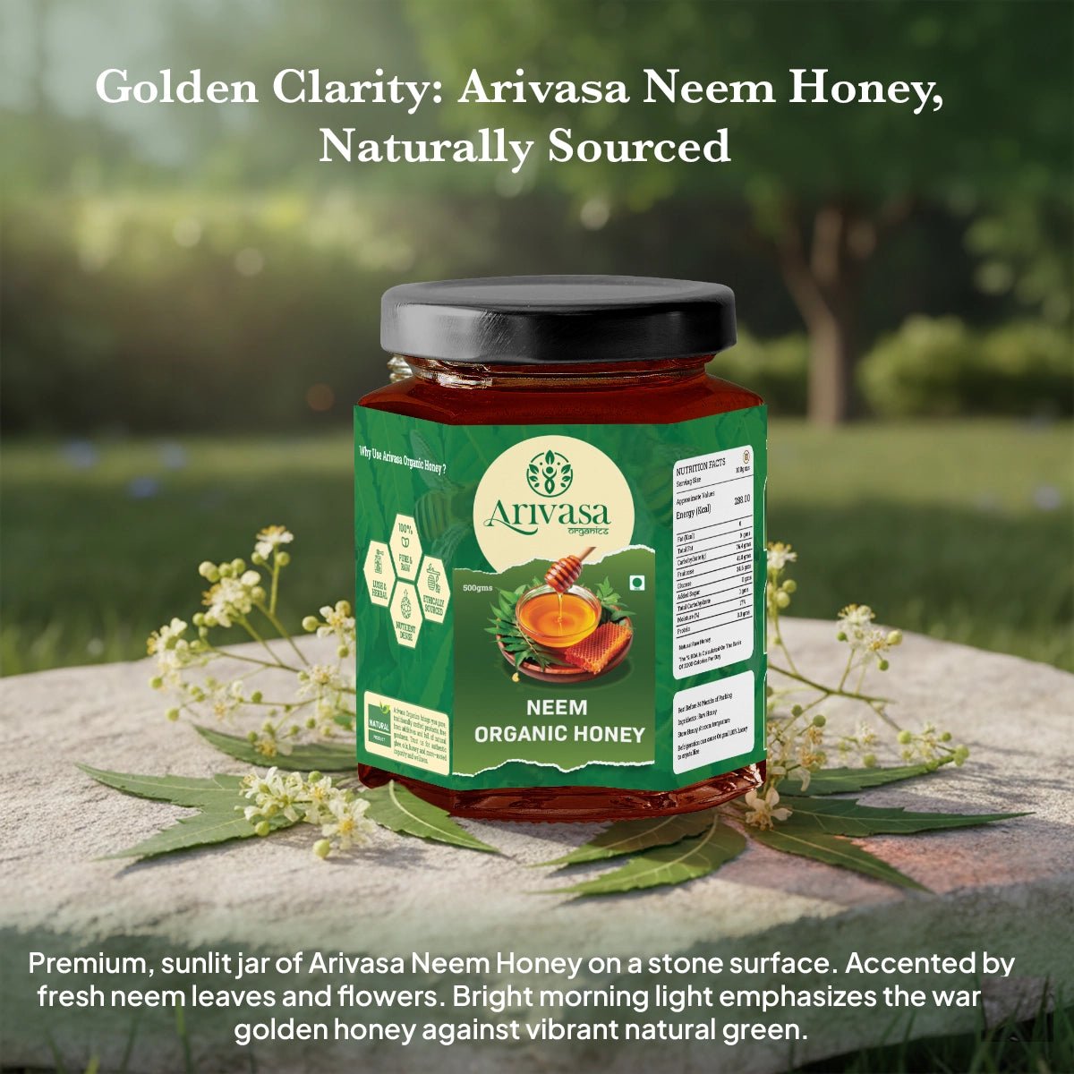 Neem Organic Honey | Pure, All - Natural & Lab - Tested - Arivasa Organics - 500 gms - 