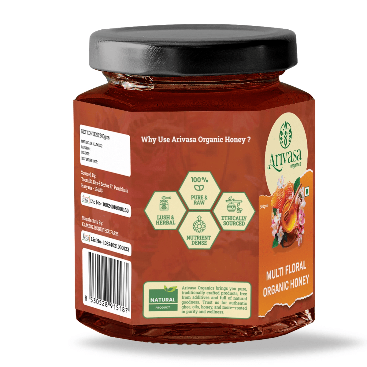 Organic Multi Floral Honey | Pure, Natural & Lab - Tested - Arivasa Organics - 500 gms - 