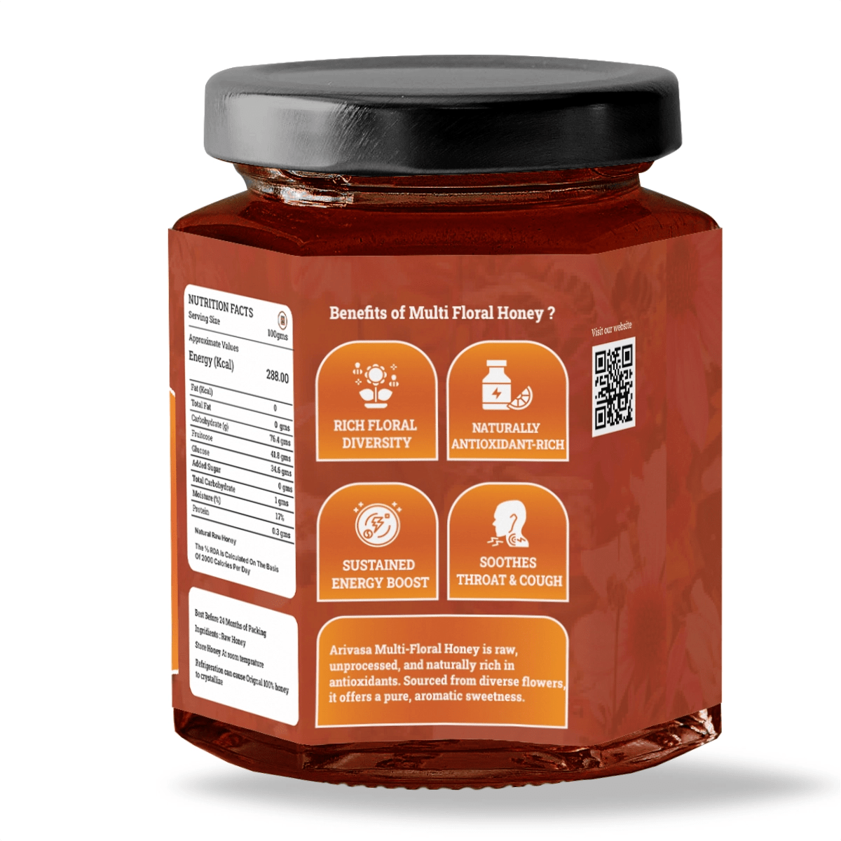 Organic Multi Floral Honey | Pure, Natural & Lab - Tested - Arivasa Organics - 500 gms - 