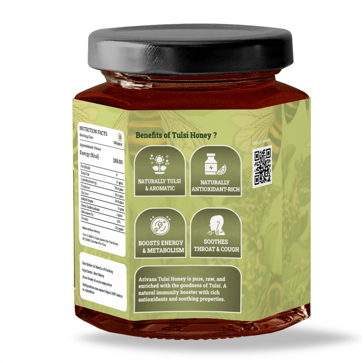 Tulsi Organic Honey | Pure, Floral & Lab - Tested - Arivasa Organics - 500 gms - 