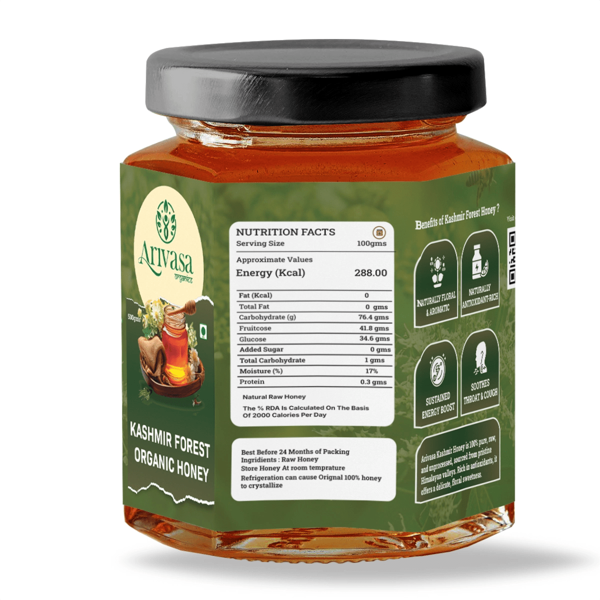 Organic Kashmir Forest Honey | Pure & Lab - Tested - Arivasa Organics - 500 gms - 