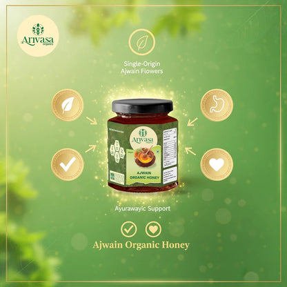 Ajwain Organic Honey | Natural, Pure & Lab - Tested - Arivasa Organics - 500 gms - 