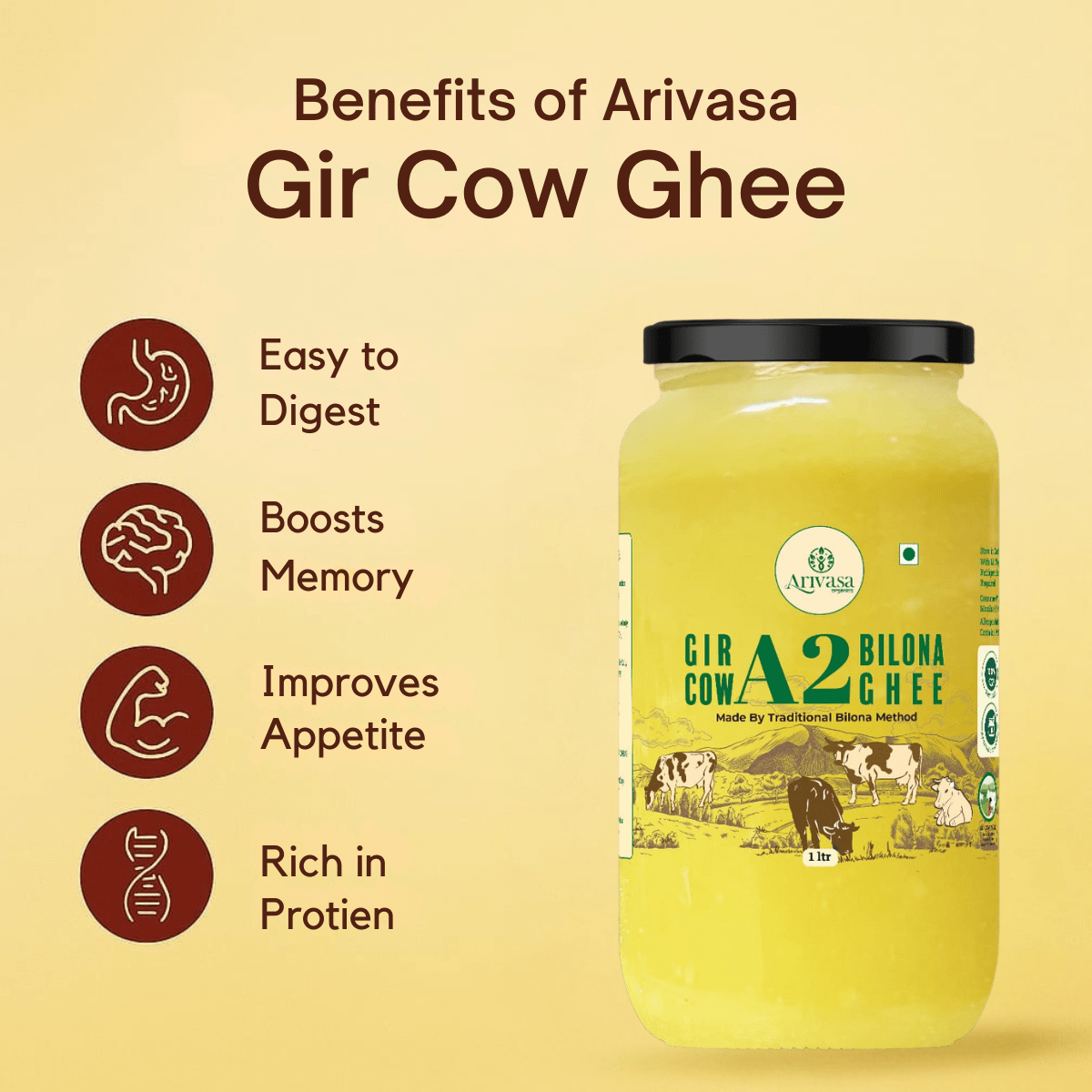 A2 BILONA COW GHEE <span>Fresh From Farms in Tamil Nadu | Bilona Churned | A2-Verified Milk from Desi Cows | 70+ Quality Checks</span> - My Store-Size--