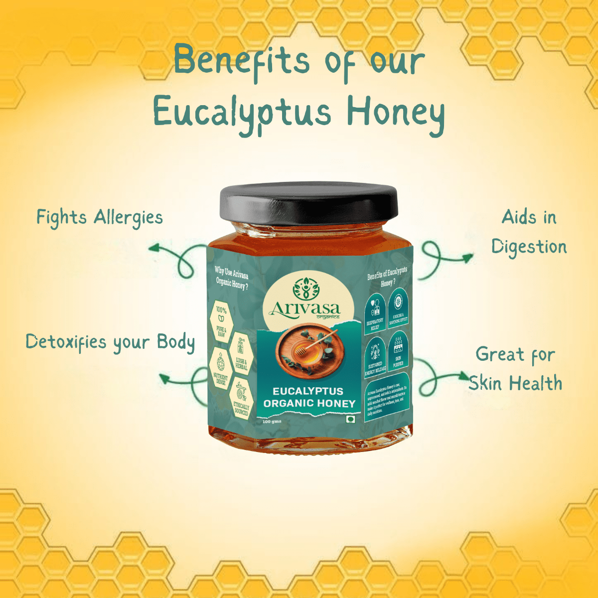 Arivasa Organics Eucalyptus Organic Honey | Pure, Raw & Herbal - Arivasa Organics-Size--