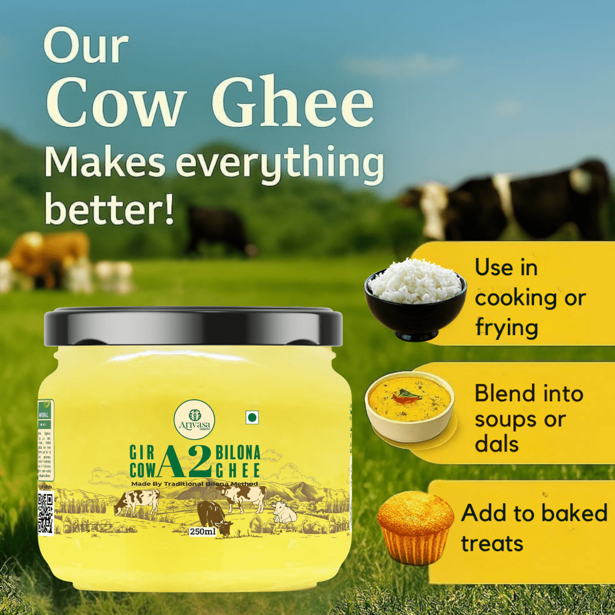 A2 BILONA COW GHEE <span>Fresh From Farms in Tamil Nadu | Bilona Churned | A2-Verified Milk from Desi Cows | 70+ Quality Checks</span> - My Store-Size--