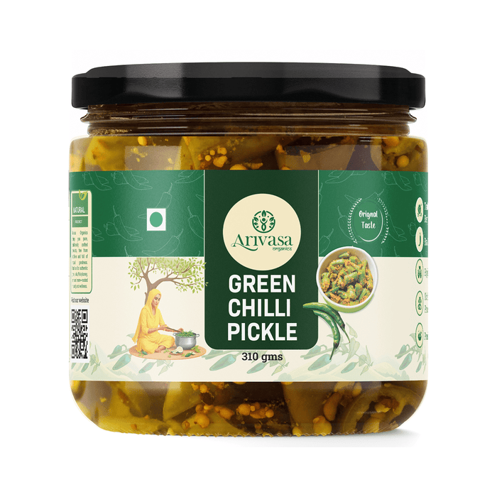 Arivasa Organics Green Chilli Pickle | Sun-Dried & Handmade – 310 gm
