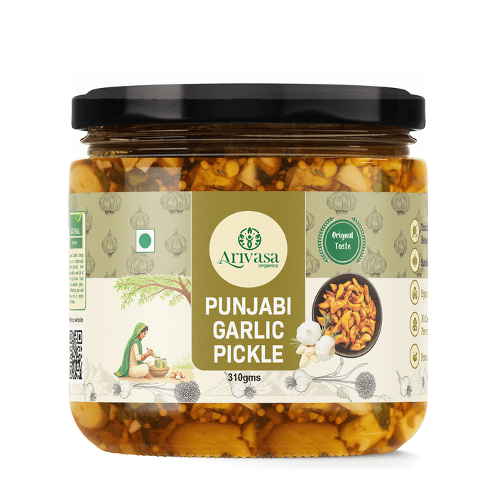 Arivasa Organics Punjabi Garlic Pickle | Sun-Dried & Handmade – 310 gm