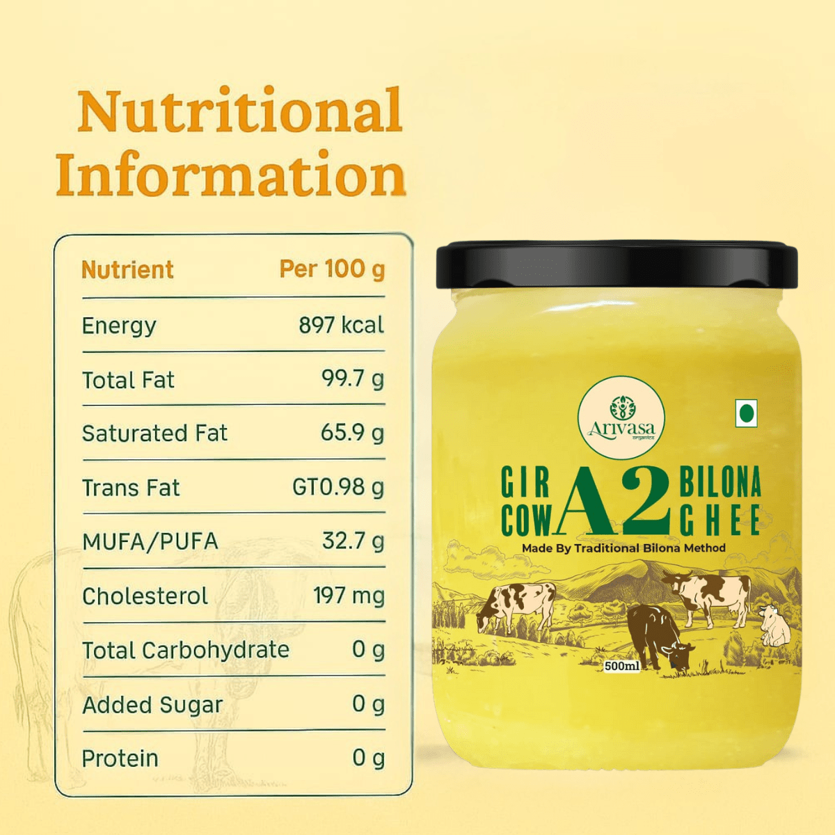 A2 BILONA COW GHEE <span>Fresh From Farms in Tamil Nadu | Bilona Churned | A2-Verified Milk from Desi Cows | 70+ Quality Checks</span> - My Store-Size--