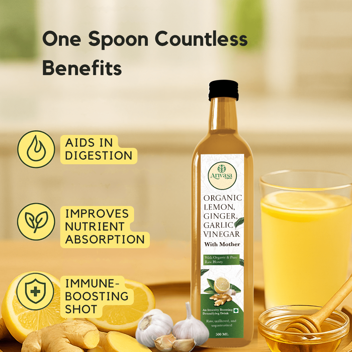 ORGANIC LEMON GINGER GARLIC CIDER VINEGAR - My Store - 500 ML - 